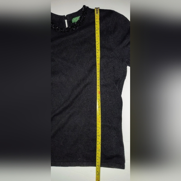Ralph Lauren Black Jewel Embellished Short Sleeve Cashmere/Silk Sweater PL NWT - Picture 6 of 10